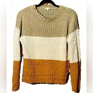 Hem & Thread Textured Colorblock Sweater in Tan, Cream, and Brown
